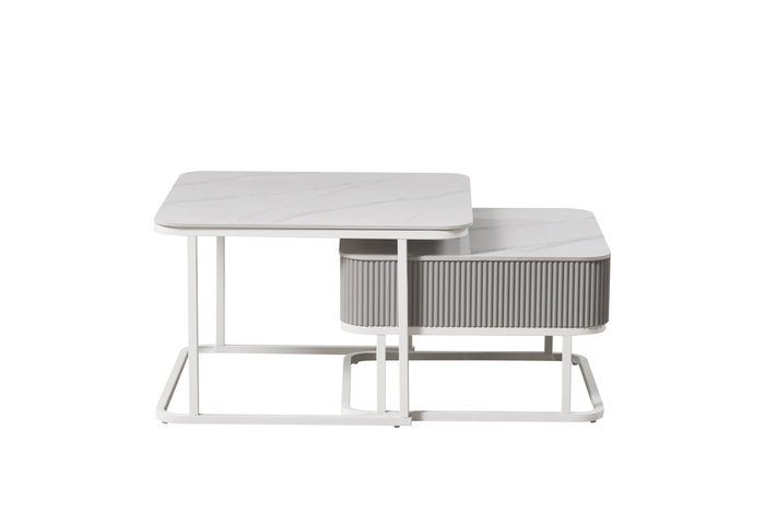 DKD Home Decor Mesa Centro Glam Blanco Piedra Sinterizada y Metal Set de 2 70x45x70 cm