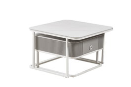 DKD Home Decor Mesa Centro Glam Blanco Piedra Sinterizada y Metal Set de 2 70x45x70 cm