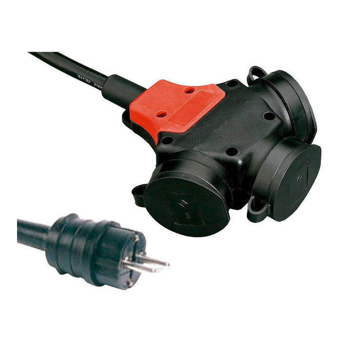 F-Line Adaptador Múltiple Schuko Goma IP44 2P+T 16A 250V~ 10m Cable 3G2,5mm² Negro F-Line Adaptador Múltiple Schuko Goma IP44 2P+T 16A 250V~ 10m Cable 3G2,5mm² Negro