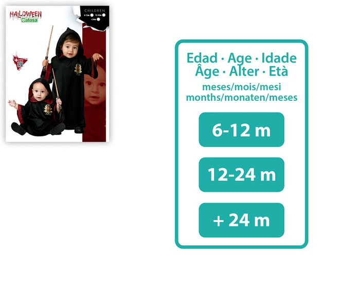 Disfraz Bebé Estudiante de Magia Unisex, Túnica Negra con Capucha y Escudo Dorado, para Carnaval, Fiestas y Juegos 12-24 Meses Disfraz Bebé Estudiante de Magia Unisex, Túnica Negra con Capucha y Escudo Dorado, para Carnaval, Fiestas y Juegos 12-24 Meses