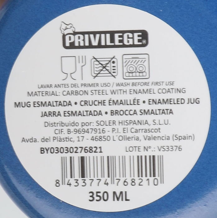 Privilege Mug Esmaltada Color/Diseño 350Ml (24 Unidades)