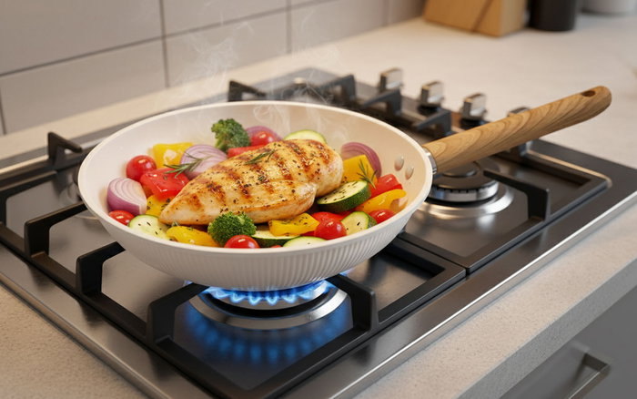 Inde Sartén Daisy Quttin 28 cm de Aluminio Fundido para Inducción, Antiadherente, Pared 1.3-1.7mm (6 Unidades)