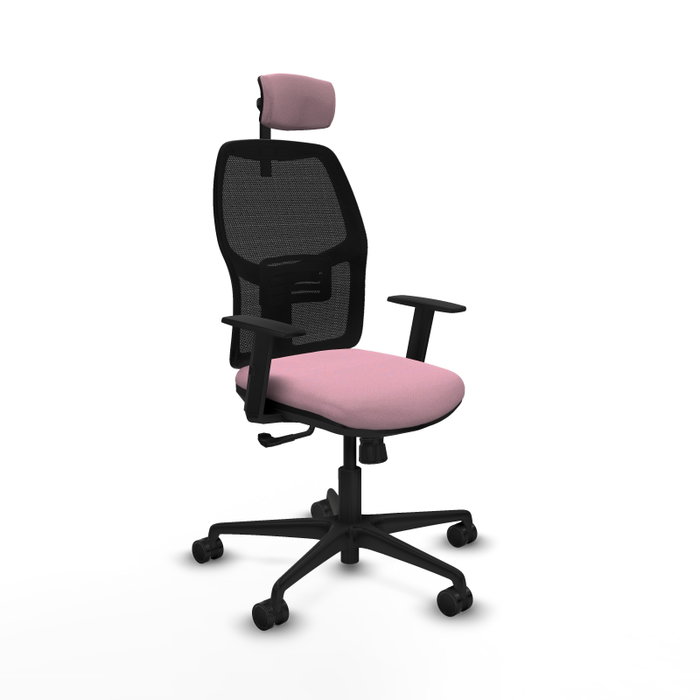 Silla de oficina Alfera con mecanismo Sincro tapizada con Tela color Rosa y malla color Negro. Equipada con lumbar 1D, Brazos 1D, Cabecero 2D y Ruedas 65mm nailon Silla de oficina Alfera con mecanismo Sincro tapizada con Tela color Rosa y malla color Negro. Equipada con lumbar 1D, Brazos 1D, Cabecero 2D y Ruedas 65mm nailon