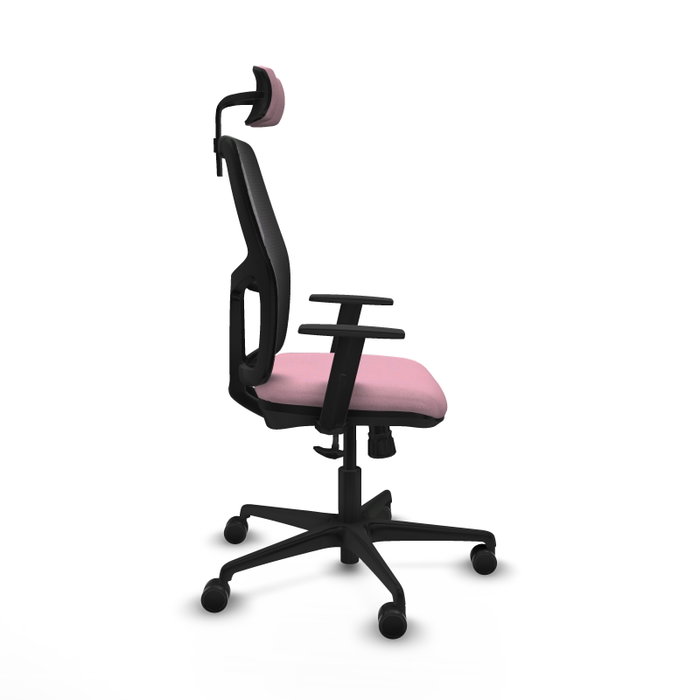 Silla de oficina Alfera con mecanismo Sincro tapizada con Tela color Rosa y malla color Negro. Equipada con lumbar 1D, Brazos 1D, Cabecero 2D y Ruedas 65mm nailon Silla de oficina Alfera con mecanismo Sincro tapizada con Tela color Rosa y malla color Negro. Equipada con lumbar 1D, Brazos 1D, Cabecero 2D y Ruedas 65mm nailon