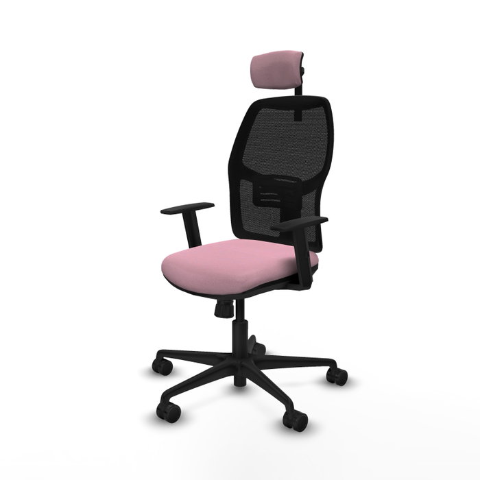 Silla de oficina Alfera con mecanismo Sincro tapizada con Tela color Rosa y malla color Negro. Equipada con lumbar 1D, Brazos 1D, Cabecero 2D y Ruedas 65mm nailon Silla de oficina Alfera con mecanismo Sincro tapizada con Tela color Rosa y malla color Negro. Equipada con lumbar 1D, Brazos 1D, Cabecero 2D y Ruedas 65mm nailon