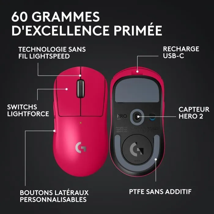 Logitech G Pro X Superlight 2 LS Ratón Gaming 910-006798 - Rojo, Ligero, Sensor HERO 25K, Wireless, Batería Larga Duración