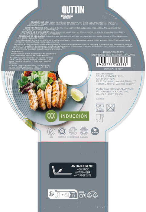 Inde Sartén Wok de Aluminio Forjado con Mango de Acero Antiadherente Quttin, 28 cm (6 Unidades)