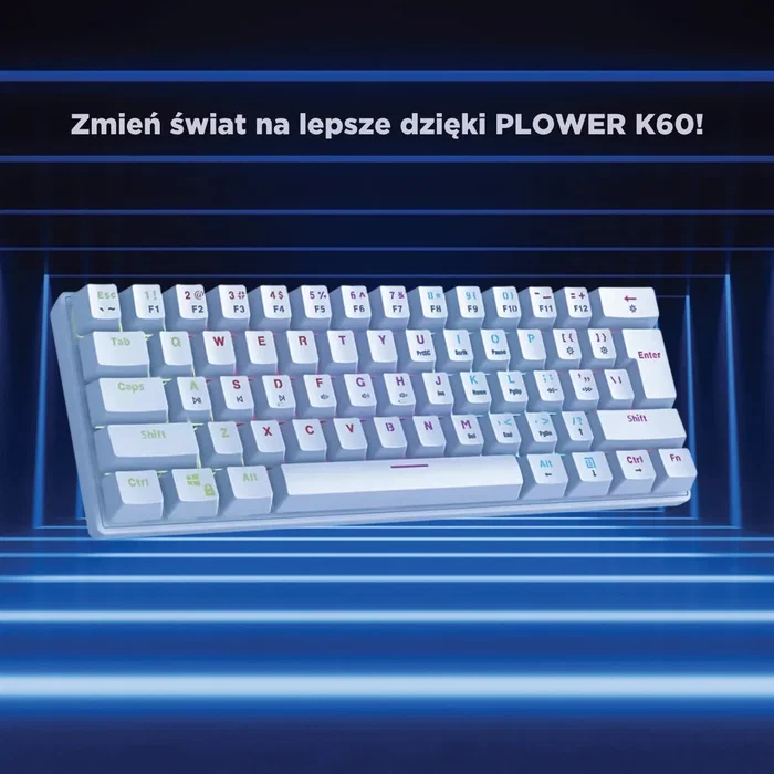 Rampage Plower K60 Teclado Mecánico Gaming Switch Azul Retroiluminado Blanco Distribución Polaca