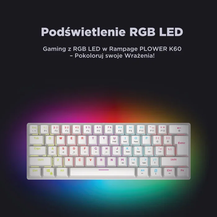 Rampage Plower K60 Teclado Mecánico Gaming Switch Azul Retroiluminado Blanco Distribución Polaca
