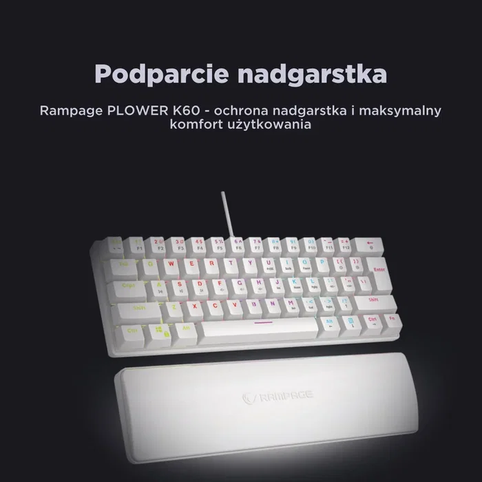 Rampage Plower K60 Teclado Mecánico Gaming Switch Azul Retroiluminado Blanco Distribución Polaca