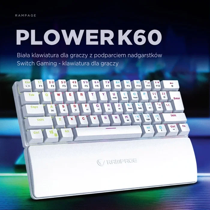 Rampage Plower K60 Teclado Mecánico Gaming Switch Azul Retroiluminado Blanco Distribución Polaca