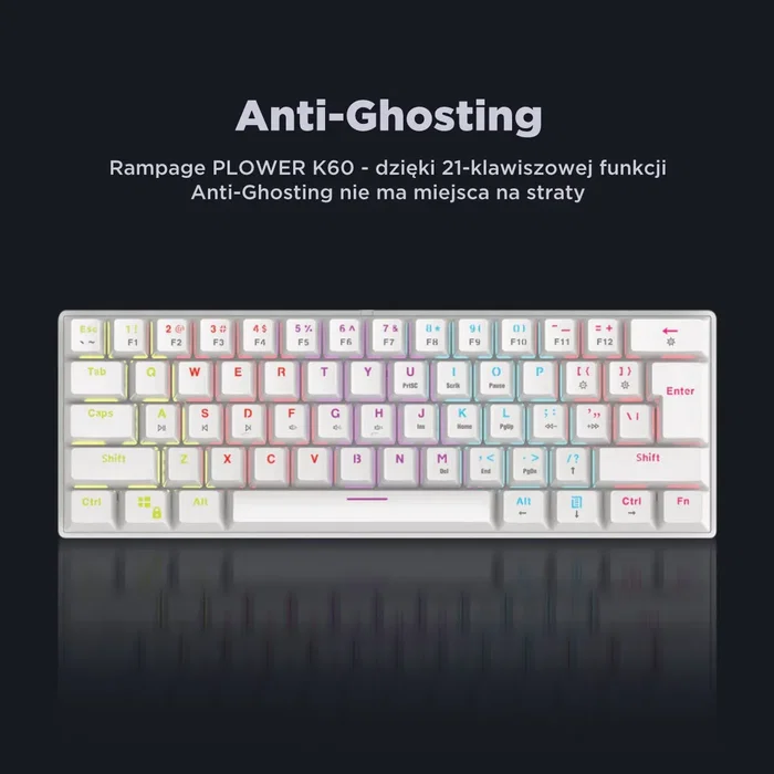 Rampage Plower K60 Teclado Mecánico Gaming Switch Azul Retroiluminado Blanco Distribución Polaca