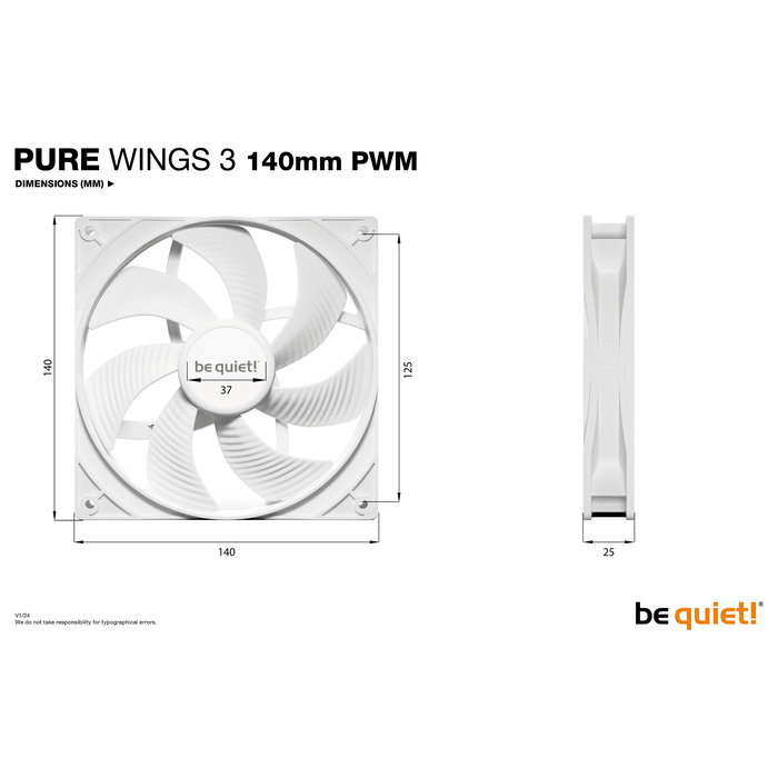 Be Quiet! Pure Wings 3 PWM 140mm White - Ventilador