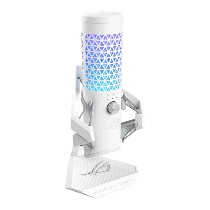 ASUS ROG Carnyx Micrófono de Superficie USB para Mesa, Blanco, Condensador Cardioide, -37 dB, 20-20000 Hz, 24 bit 192 kHz, 120 dB SPL, con Luz LED y Mute