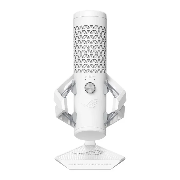 ASUS ROG Carnyx Micrófono de Superficie USB para Mesa, Blanco, Condensador Cardioide, -37 dB, 20-20000 Hz, 24 bit 192 kHz, 120 dB SPL, con Luz LED y Mute