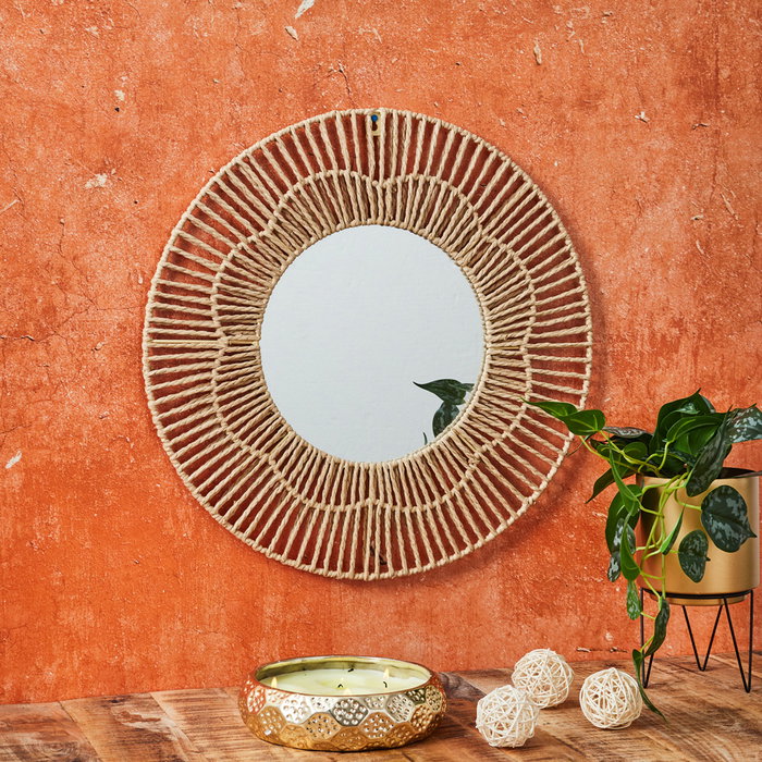 Home Deco Factory Espejo Mirage redondo de metal, madera MDF y vidrio, diámetro 50 cm