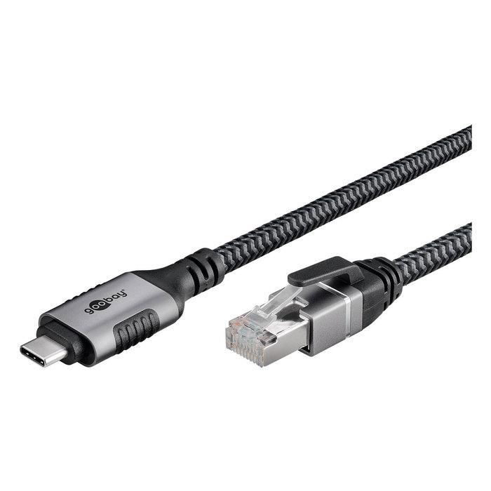 Goobay 70698 Cable de Red Ethernet USB-C 3.1 a RJ45 Cat6 2 Metros 1 Gbps Negro/Plata