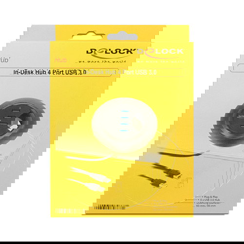 DeLOCK 62868 Hub USB 3.0 de 4 Puertos Tipo A con Cable 0.95 m, Velocidad 5 Gbit/s, Negro