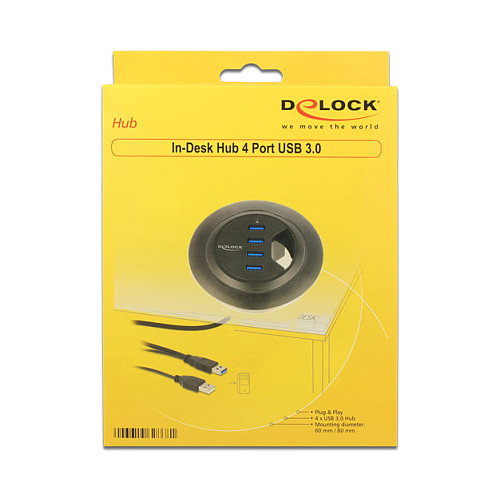 DeLOCK 62868 Hub de Escritorio 4 Puertos USB 3.2 Gen 1 Negro