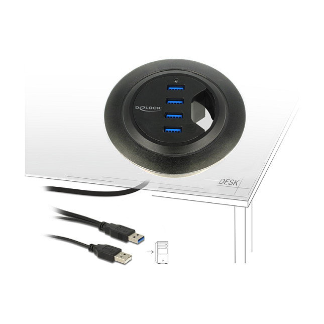 DeLOCK 62868 Hub de Escritorio 4 Puertos USB 3.2 Gen 1 Negro