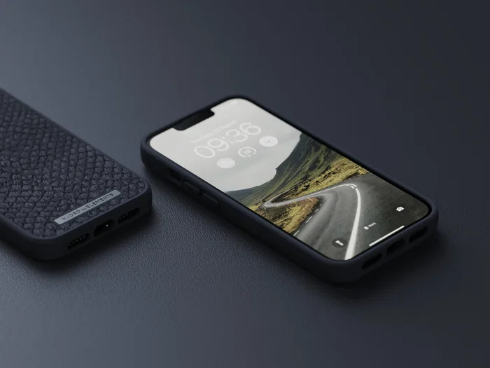 Njord byELEMENTS iPhone 14 (15.5 cm / 6.1") Funda MagSafe con Piel de Salmón - Negro - Protección contra Caídas hasta 2 m, Compatible con Carga Inalámbrica