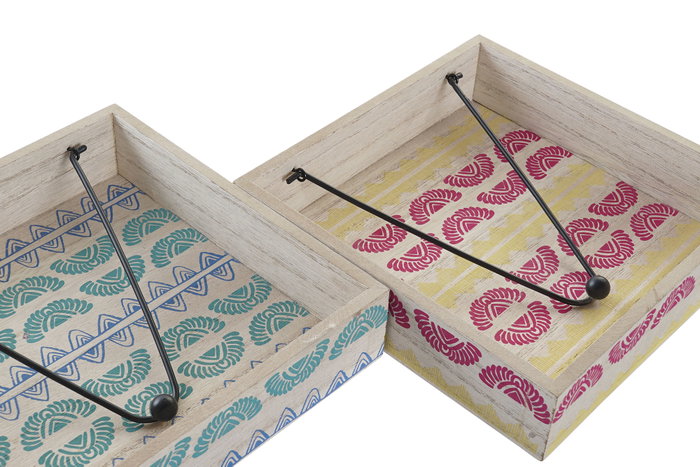 DKD Home Decor Surtido de Servilleteros Africa Gres en MDF y Metal de 18x18x4 cm
