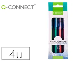 Q-connect Rotulador fluorescente punta biselada, fabricado con PET reciclado, caja de 4 unidades, colores surtidos