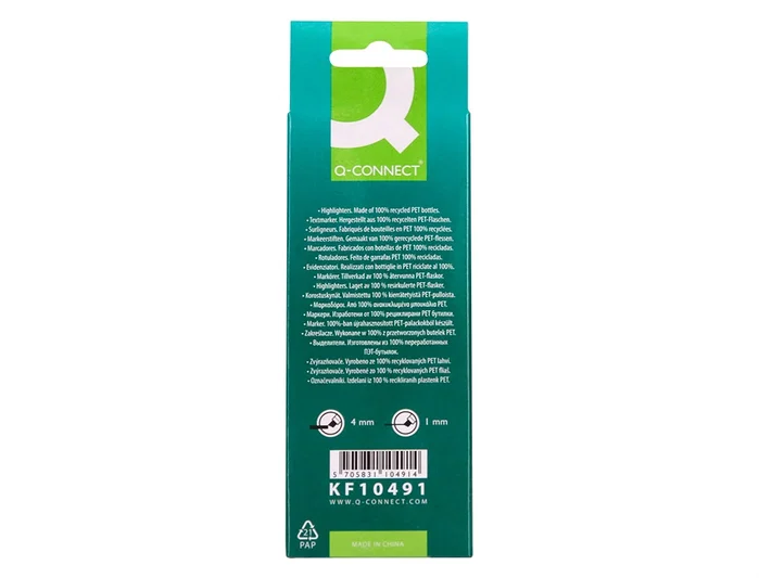 Q-connect Rotulador fluorescente punta biselada, fabricado con PET reciclado, caja de 4 unidades, colores surtidos Q-connect Rotulador fluorescente punta biselada, fabricado con PET reciclado, caja de 4 unidades, colores surtidos