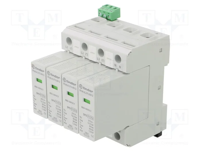 FINDER Limitador de sobretensiones Tipo 1+2 3+NPE 50kA IP20 FINDER Limitador de sobretensiones Tipo 1+2 3+NPE 50kA IP20