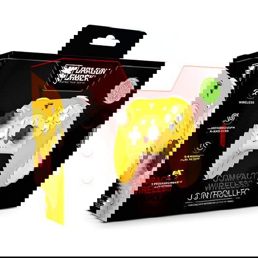 DragonShock PopTop Compact Mando Inalámbrico Gamepad para Nintendo Switch, Bluetooth, USB-C, 19 Botones, Giroscopio - Naranja/Rojo/Amarillo