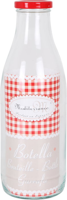 Mediterraneo Botella Vidrio Agua 1L con Tapa 9x25.5 cm (12 Unidades)