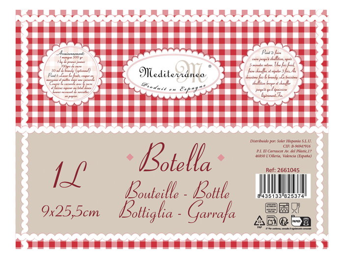 Mediterraneo Botella Vidrio Agua 1L con Tapa 9x25.5 cm (12 Unidades) Mediterraneo Botella Vidrio Agua 1L con Tapa 9x25.5 cm (12 Unidades)