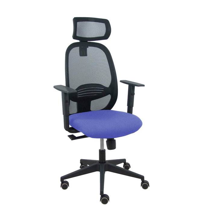 PIQUERAS Y CRESPO Silla de oficina Cilanco, mecanismo sincro, asiento azul claro y malla negra