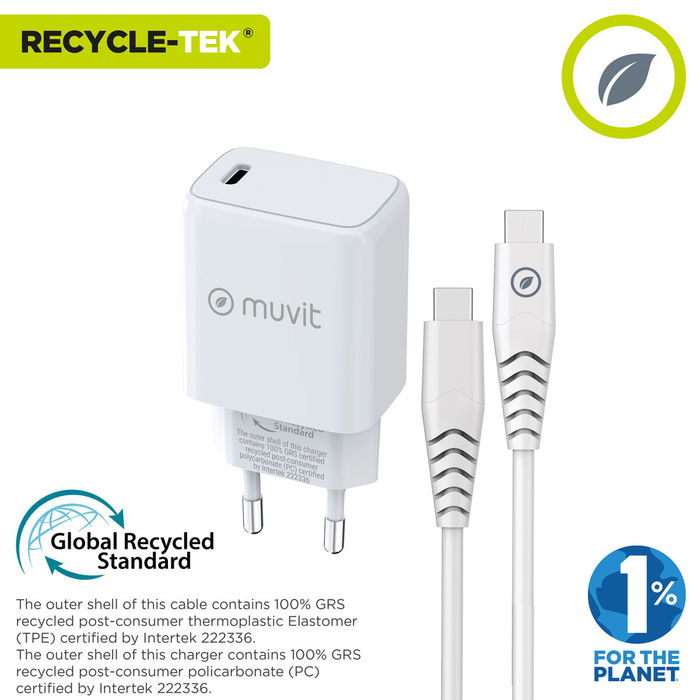 Cargador de Pared + Cable USB-C Muvit for Change Blanco Cargador de Pared + Cable USB-C Muvit for Change Blanco