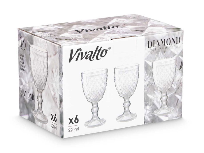Vivalto Vaso Diamante Transparente 250 ml Vidrio 8x10x8 cm (Set de 24)