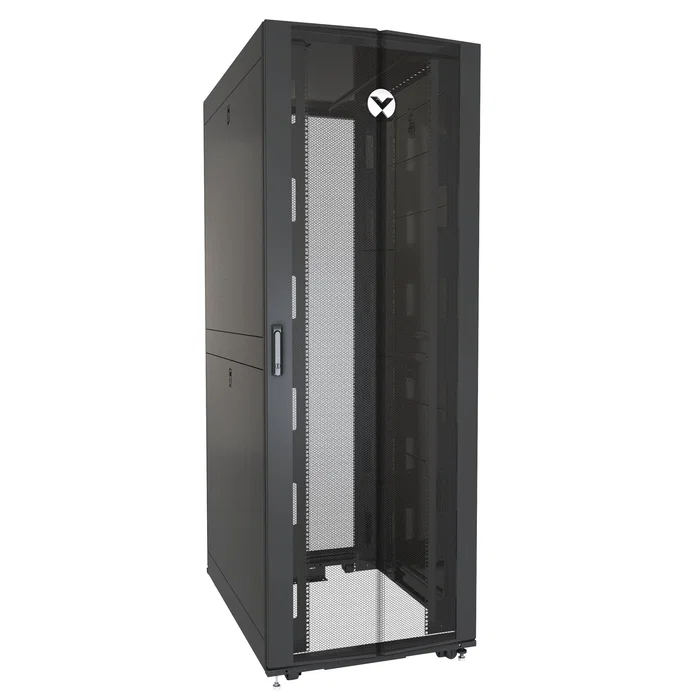 Vertiv VR3357 - Armario Rack o Bastidor Independiente 48U, 1361 kg de Capacidad, Gestión de Cables, Negro/Transparente, Patas Ajustables