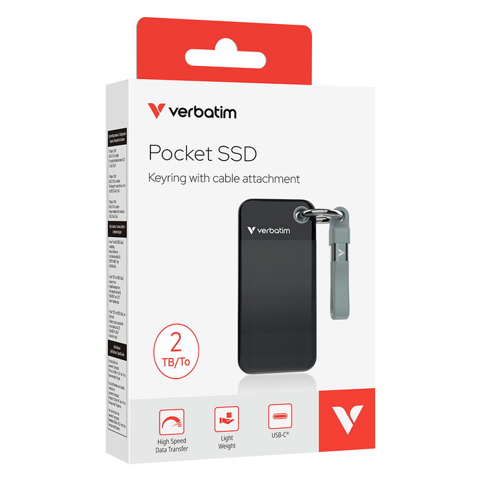 Verbatim S 2TB Pocket SSD USB 3.2 Tipo C 1000 MB/s Negro/Gris Unidad de Estado Sólido Externa
