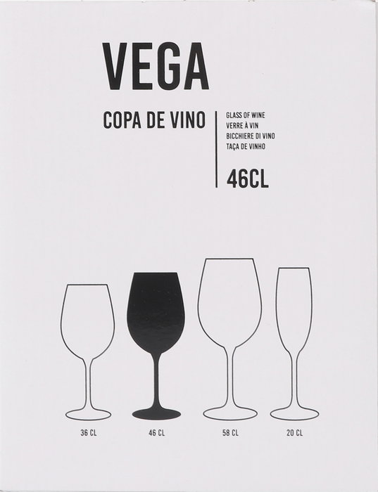 Inde Copa de Vino "Vega" 46 cl (0.46 L), Cristal, Diámetro 7.4 cm x Altura 22 cm - Juego de Copas para Vino Tinto y Blanco (24 Unidades)