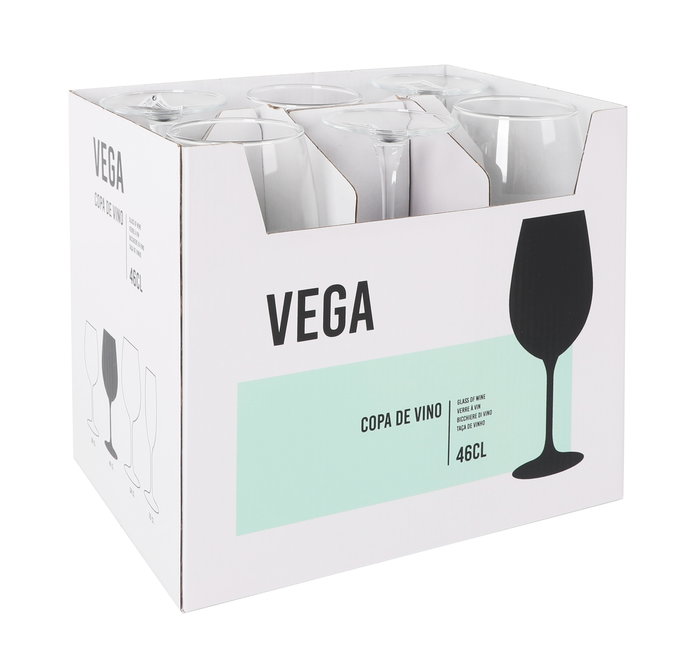 Inde Copa de Vino "Vega" 46 cl (0.46 L), Cristal, Diámetro 7.4 cm x Altura 22 cm - Juego de Copas para Vino Tinto y Blanco (24 Unidades)