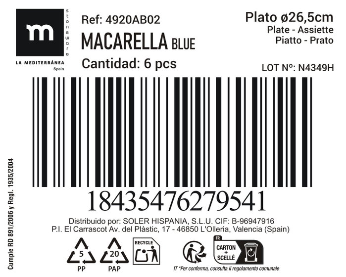 La Mediterranea Plato Macarella Blue 26.5cm