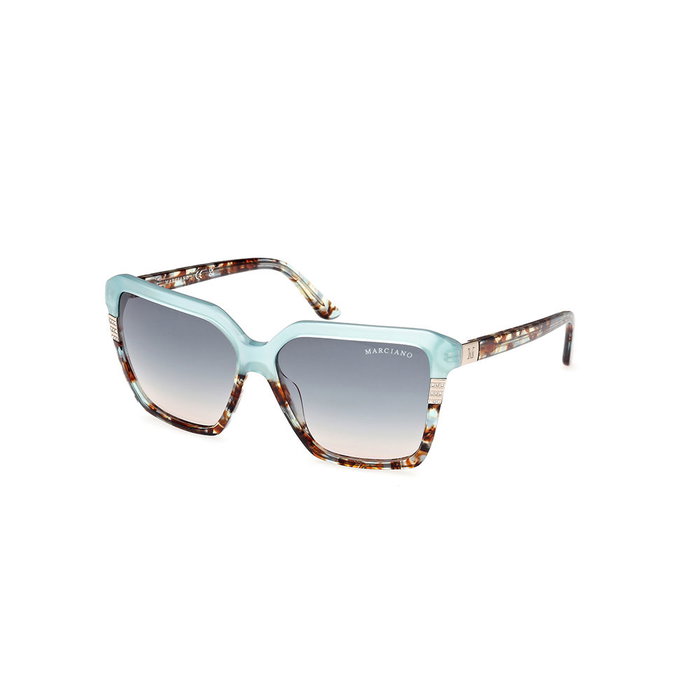 Guess By Marciano GM00009 - Gafas de Sol para Mujer de Estilo Cuadrado, Montura de Acetato Azul/Havana, Diámetro de Lente 58 mm, Patilla 140 mm