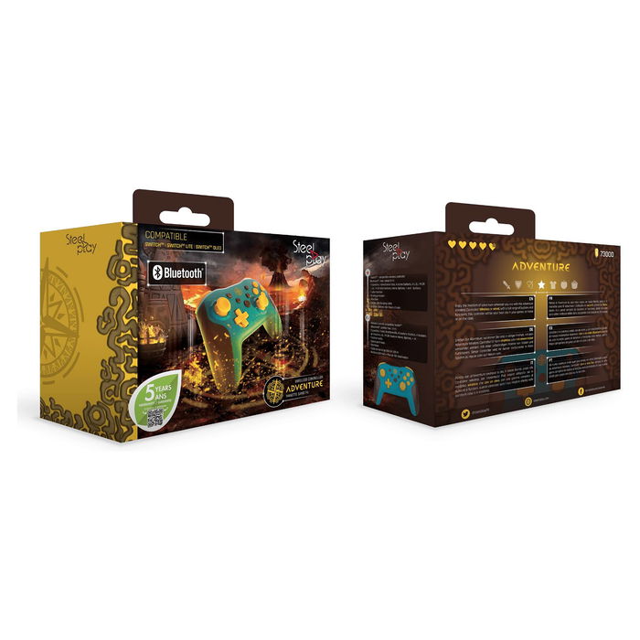 Steelplay LEXIP X Adventure Controller para Nintendo Switch/Switch Lite/OLED, Inalámbrico Bluetooth, Giroscopio, 10h Autonomía, Color Marrón/Turquesa/Amarillo