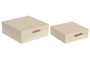 DKD Home Decor Set de 2 Cajas de Madera y PU Beige 25x25x10 cm