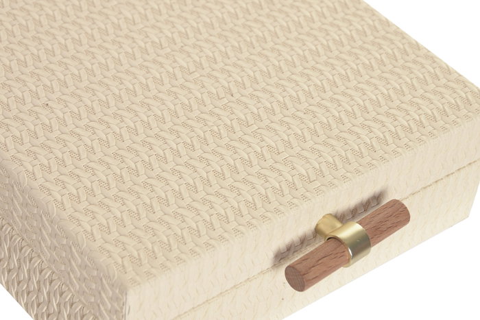 DKD Home Decor Set de 2 Cajas de Madera y PU Beige 25x25x10 cm