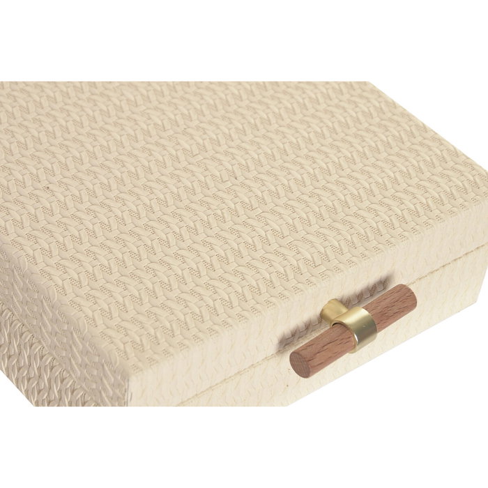 DKD Home Decor Set de 2 Cajas de Madera y PU Beige 25x25x10 cm