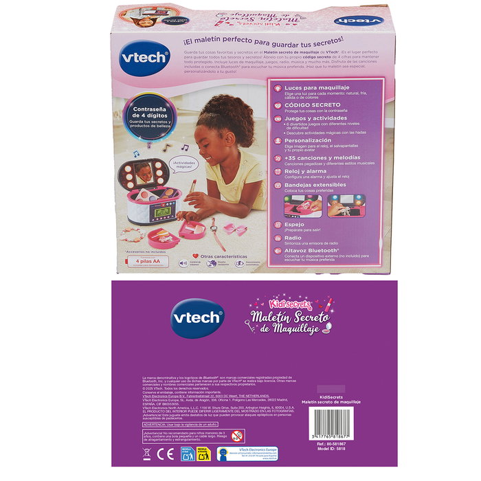 V-TECH Kidisecrets Maletín Secreto Interactivo de Maquillaje con Espejo LED, Código Seguro, Bluetooth y Radio - Modelo Megro 80-581867 para Niñas +5 Años