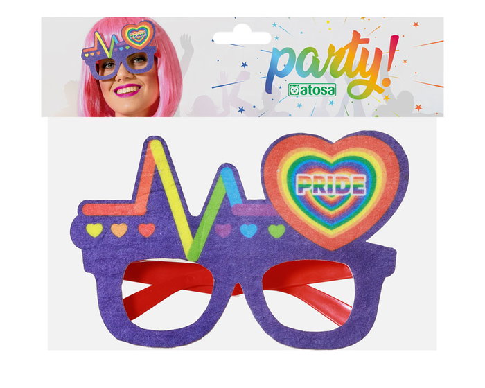 Atosa Gafas con Montura Morada, Latido y Corazón Arcoíris con Letrero Pride