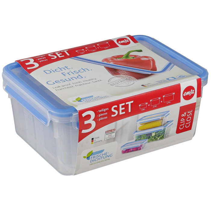 Emsa Food Clip&Close 508567 Set de 3 transparente/azul