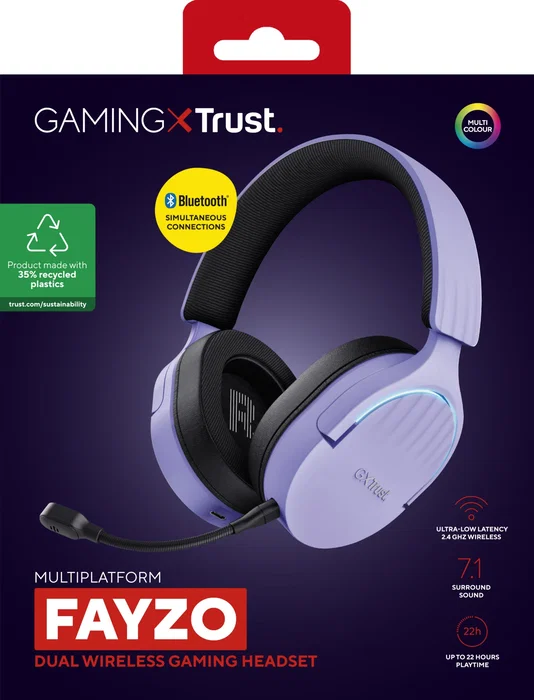 Trust Auriculares Gaming Inalámbricos y Alámbricos Diadema GXT 491P Fayzo con Micrófono - Bluetooth, USB, Sonido 7.1, 22h Batería, Negro/Púrpura Trust Auriculares Gaming Inalámbricos y Alámbricos Diadema GXT 491P Fayzo con Micrófono - Bluetooth, USB, Sonido 7.1, 22h Batería, Negro/Púrpura