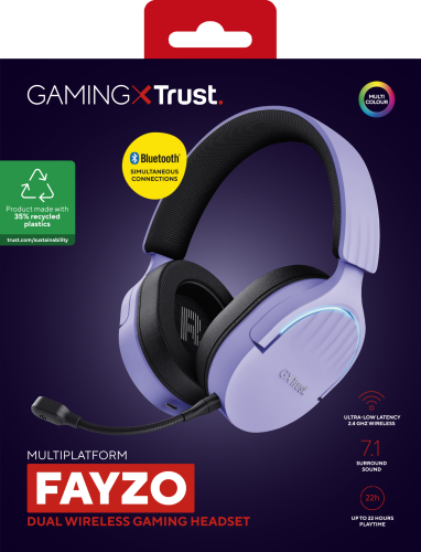 Trust Gaming Auriculares Inalámbricos GXT 491 Fayzo con Micrófono, Bluetooth y Jack 3.5, Morados Trust Gaming Auriculares Inalámbricos GXT 491 Fayzo con Micrófono, Bluetooth y Jack 3.5, Morados